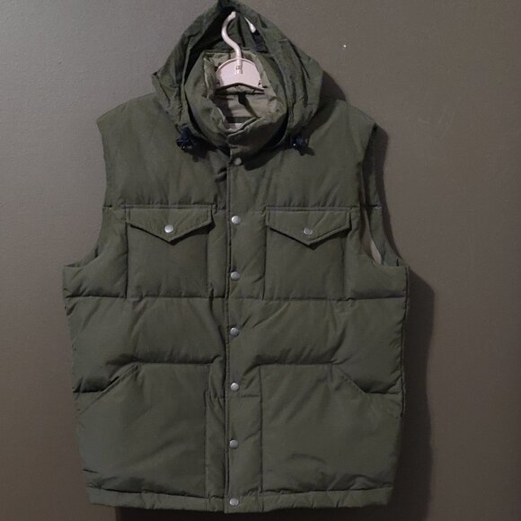 J. Crew Expedition Down Hooded Puffer Vest Green MEN'S LARGE - Picture 1 of 6